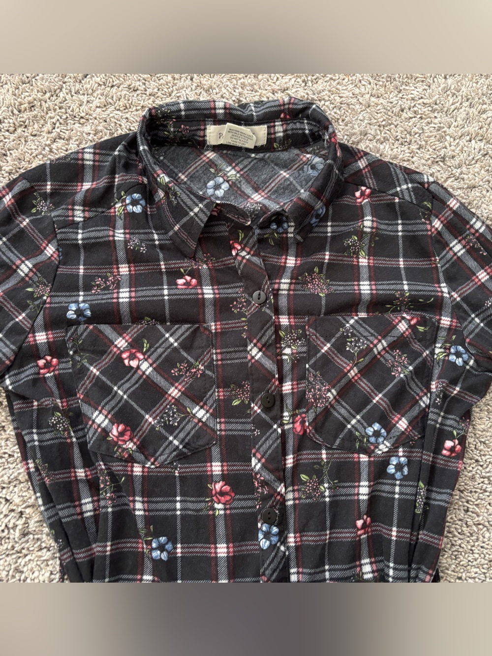 Passport Plaid Floral Dark Cottagecore Tie Waist Button Tunic Shirt/Dress Size S - Picture 5 of 11
